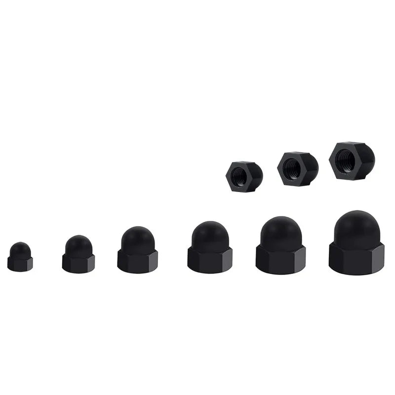 110-Pc Nylon Acorn Cap Nuts M3–M10 PA66 Black Kit + Storage Box Acorn Cap Nut Kit QXL