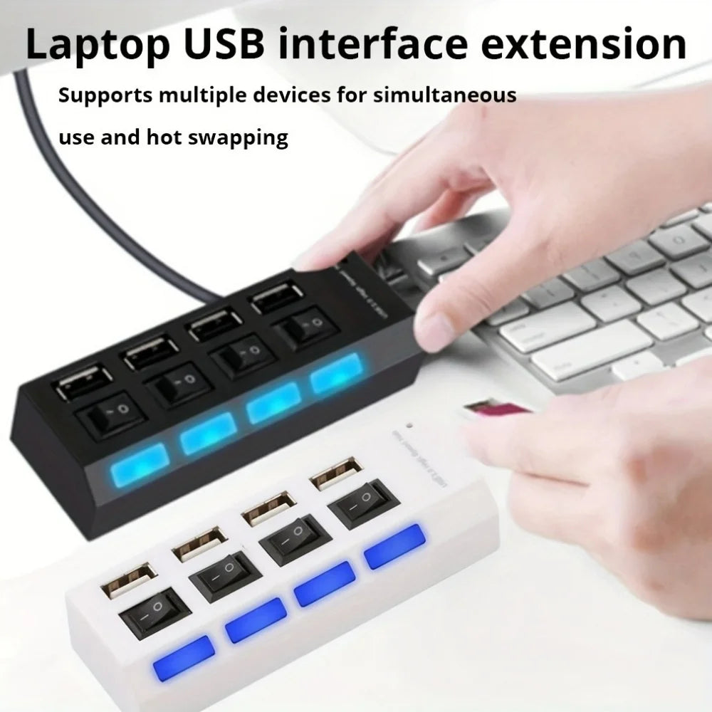 4/7 Port USB 2.0 Hub with Switch & LED | PC Laptop Splitter USB Hub QXL