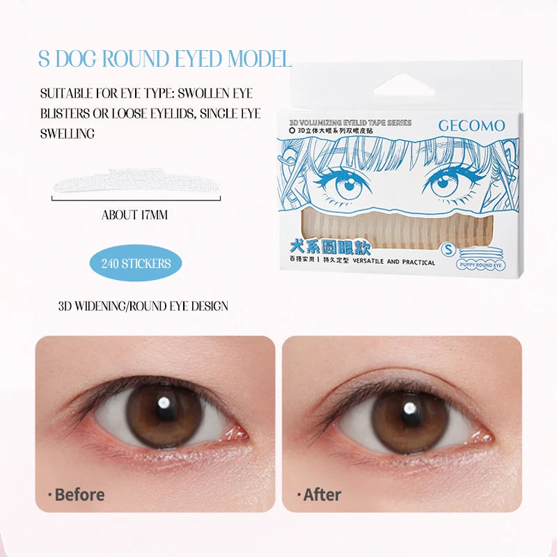 GECOMO Invisible Double Eyelid Tape | Waterproof Eye Lift Eyelid Tape QXL Round-eye style