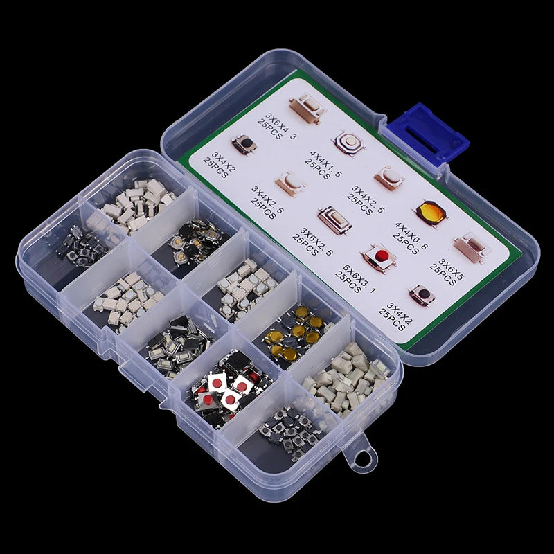 250-Pc Tactile Push Button Switch Kit | 10 Types Micro Switches Micro Switch Kit QXL