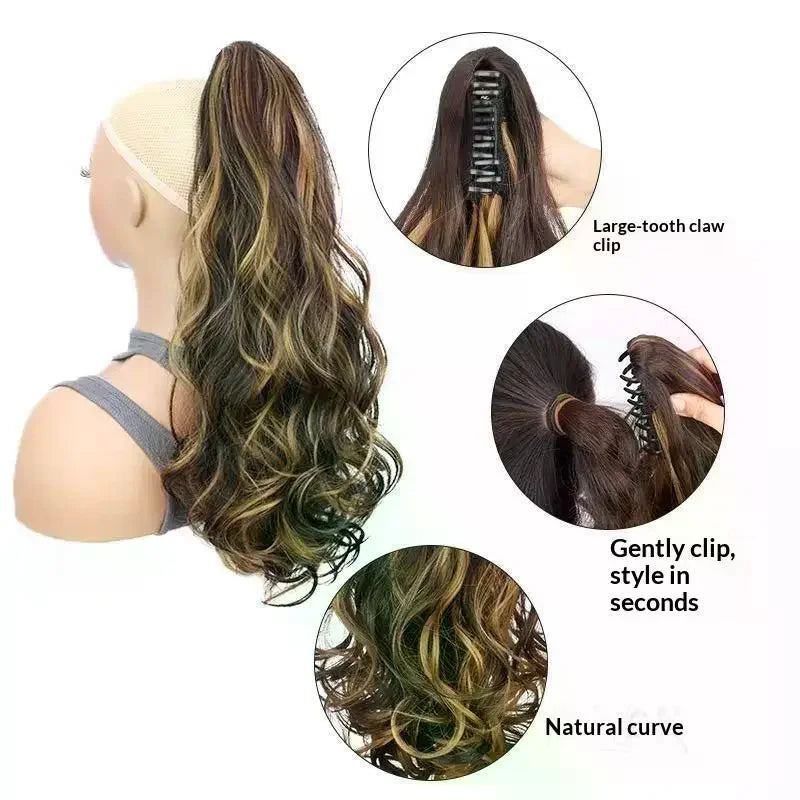 Claw Clip Ponytail Extension – 15" Curly Wavy Synthetic Hair Clip-In Hair Extension QXL