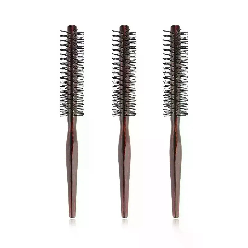 Mini Round Nylon Hair Brush | Wooden Handle Styling Comb Round Hair Brush QXL
