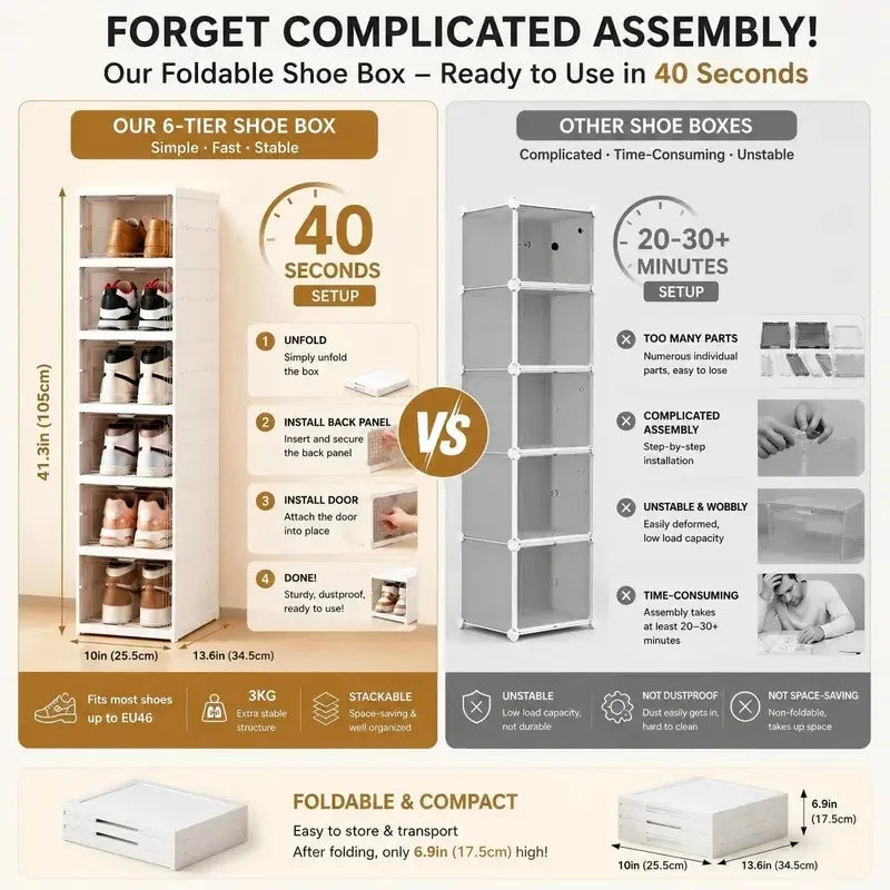 6-Layer Stackable Transparent Shoe Storage Box Organizer Shoe Storage Organizer QXL
