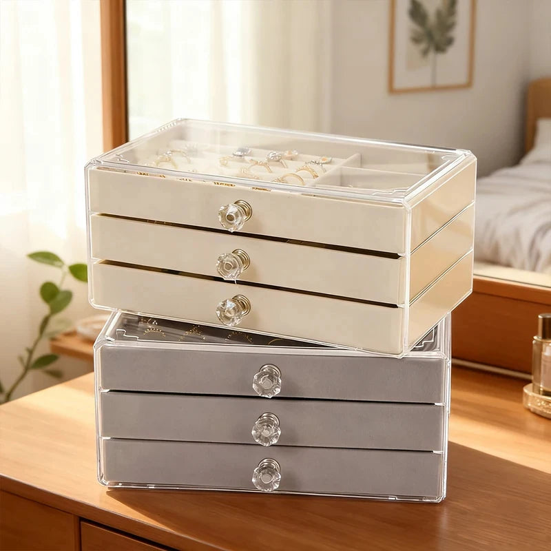 3-Layer Stackable Drawer Jewelry Box | Ring, Necklace Organizer Jewelry Storage Box QXL
