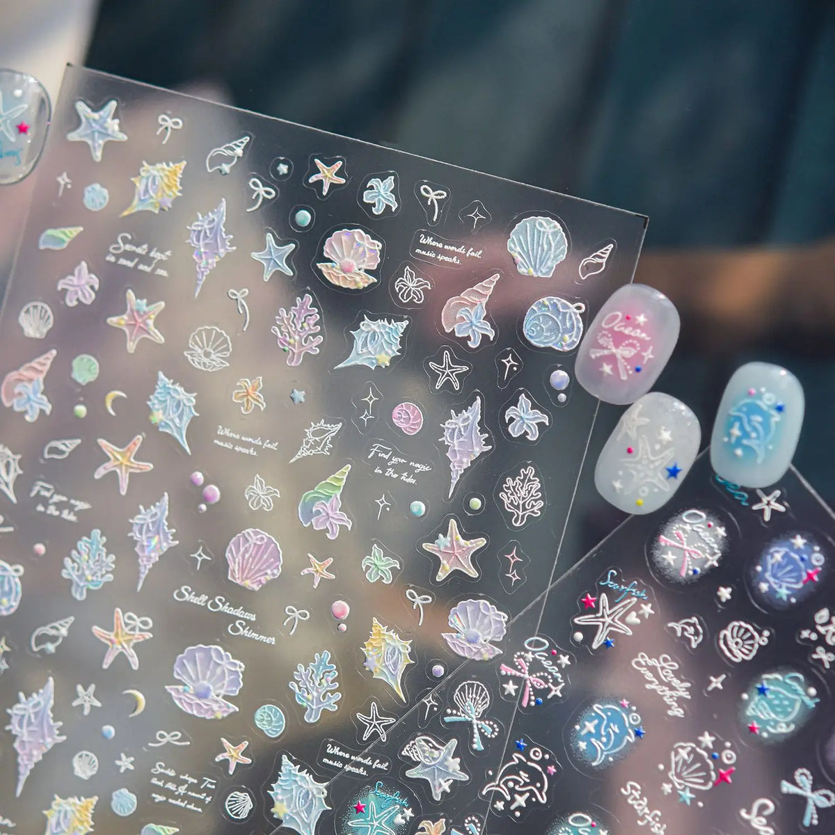 5D Ocean Nail Stickers – Starfish Shell & Bow Decals Nail Art Stickers QXL
