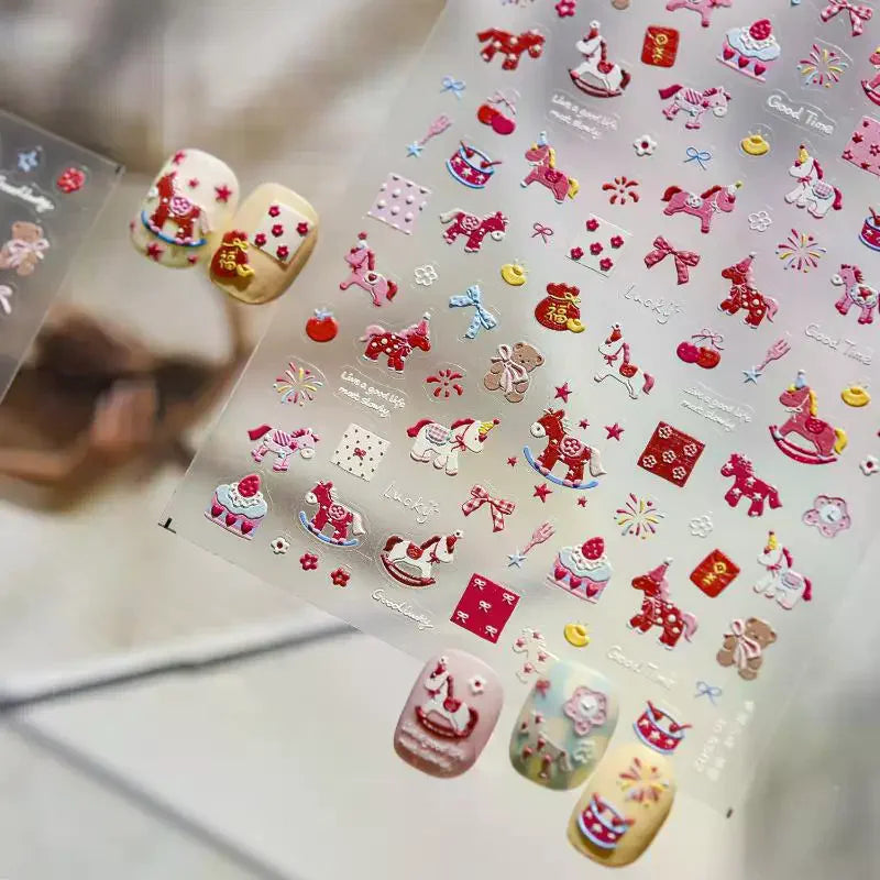 Nail Art Stickers – Horse, Bear, Florals & CNY Charms Sheet Nail Art Stickers QXL
