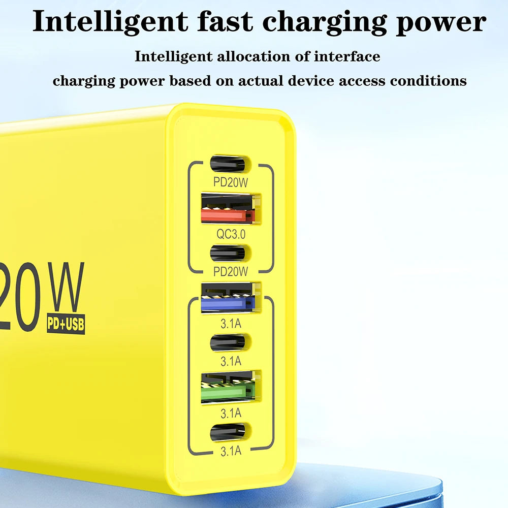 120W 7-in-1 USB-C Fast Wall Charger | PD & Quick Charge 3.0 Multi-Port Wall Charger QXL