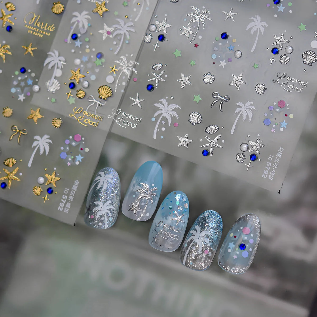 5D Summer Beach Nail Stickers | Tropical Foil Nail Art Decals Nail Art Stickers QXL