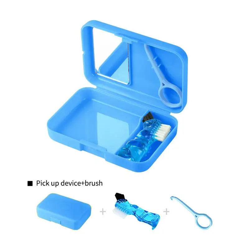 Travel Dental Retainer Case | Denture Brush & Brace Extractor Kit Dental Travel Kit QXL Blue