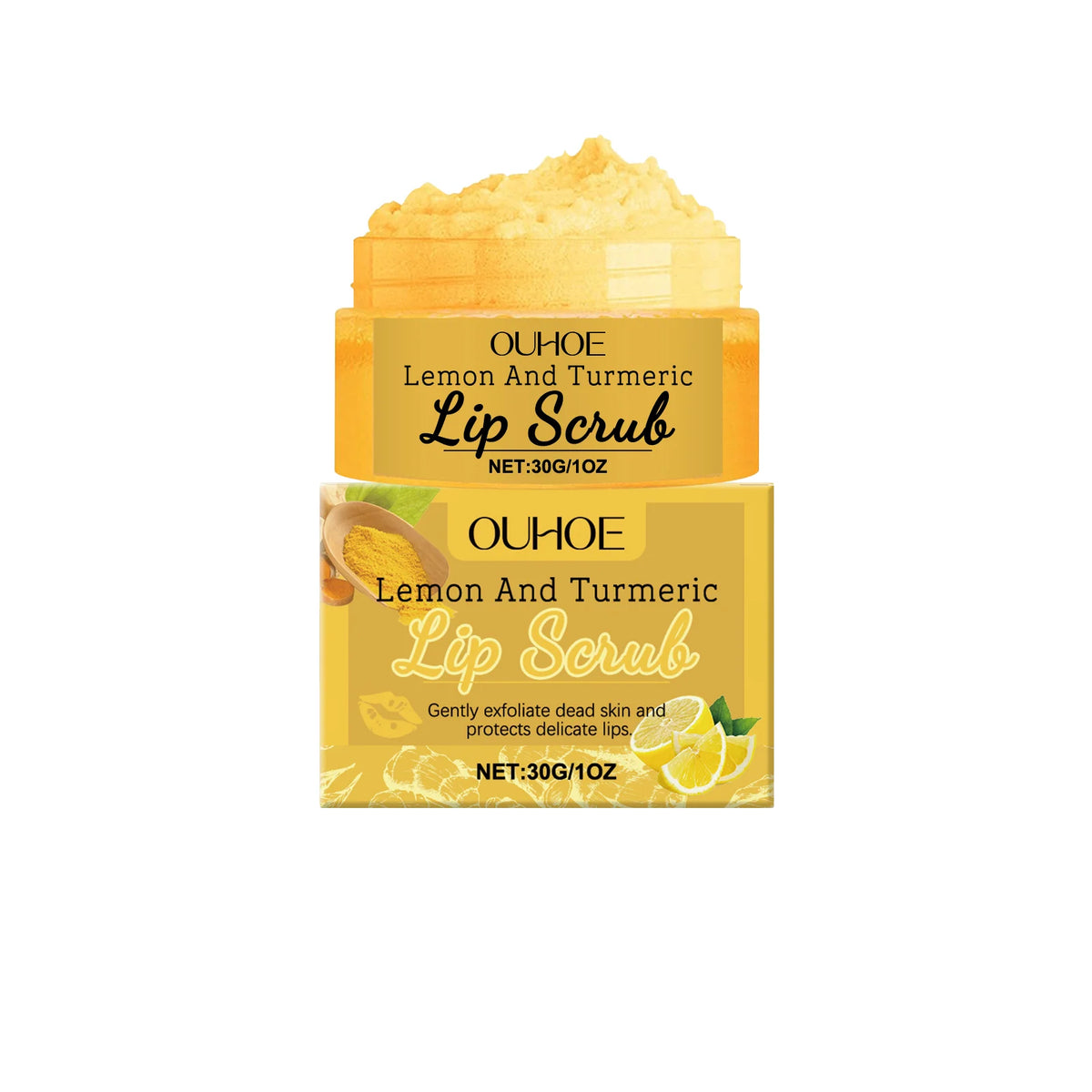 OUHOE Turmeric Lemon Lip Scrub – Exfoliate & Hydrate 30g Lip Exfoliating Scrub QXL 30g Boxed