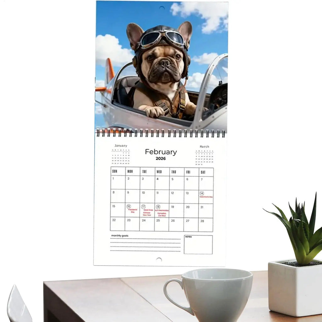 2026 French Bulldog Wall Calendar | 12-Month Weekly Planner Wall Calendar Planner QXL
