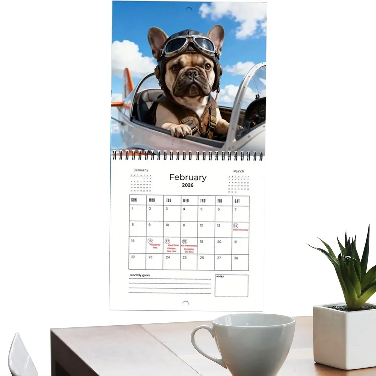 2026 French Bulldog Wall Calendar | 12-Month Weekly Planner Wall Calendar Planner QXL