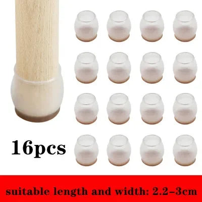 16-Pack Silicone Chair Leg Floor Protectors with Felt Pads Furniture Leg Caps QXL Round S