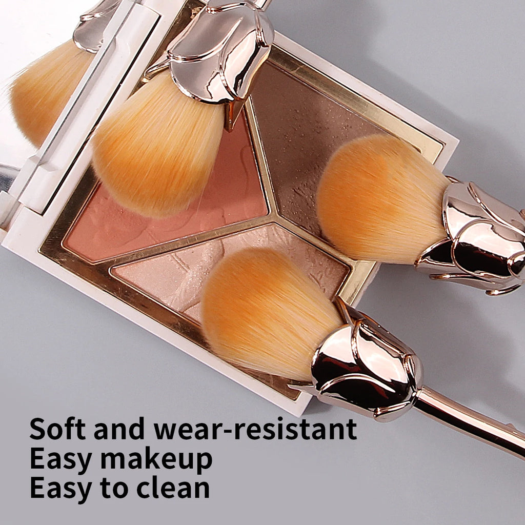 KOSSHOW 3-Piece Powder & Blush Brush Set | Gold Handles Makeup Brush Set QXL