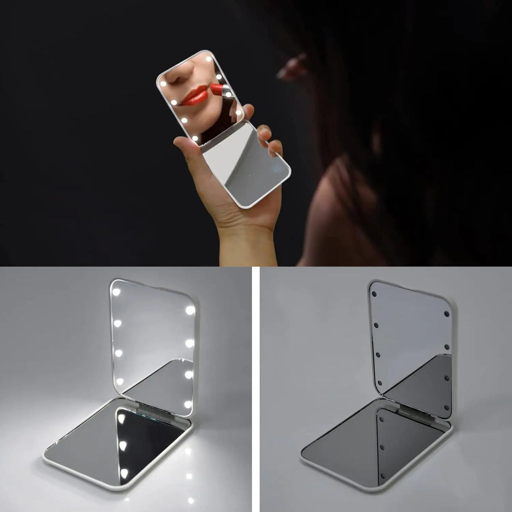 Mini LED Lighted Compact Mirror | 1X/3X Magnifying Travel Lighted Compact Mirror QXL