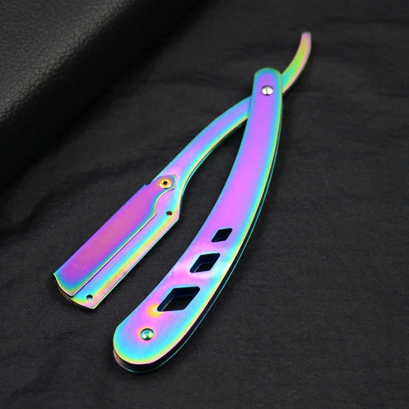Vvocci Antique Folding Straight Razor Holder | Stainless Steel Folding Straight Razor QXL M291 rainbow color