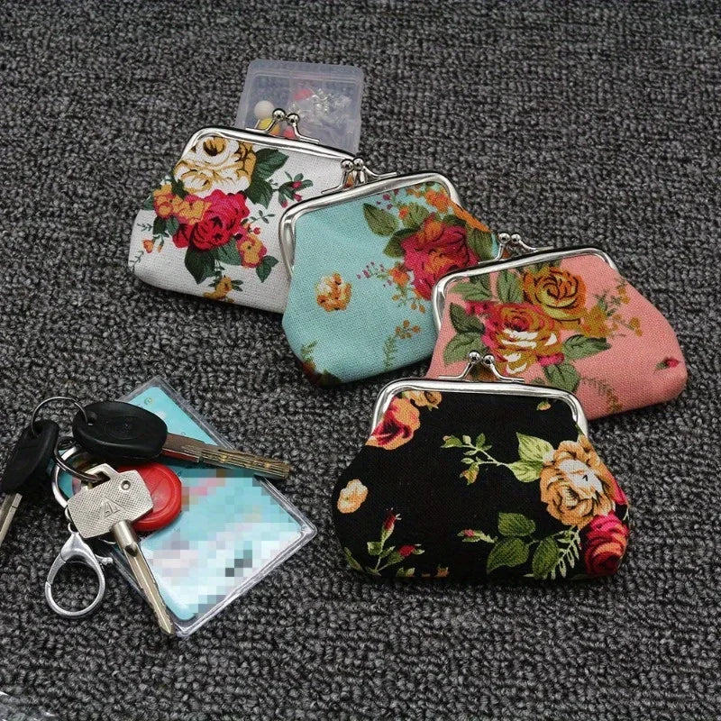 Women's Floral Canvas Mini Coin Purse – Keys & Lipstick Mini Coin Purse QXL