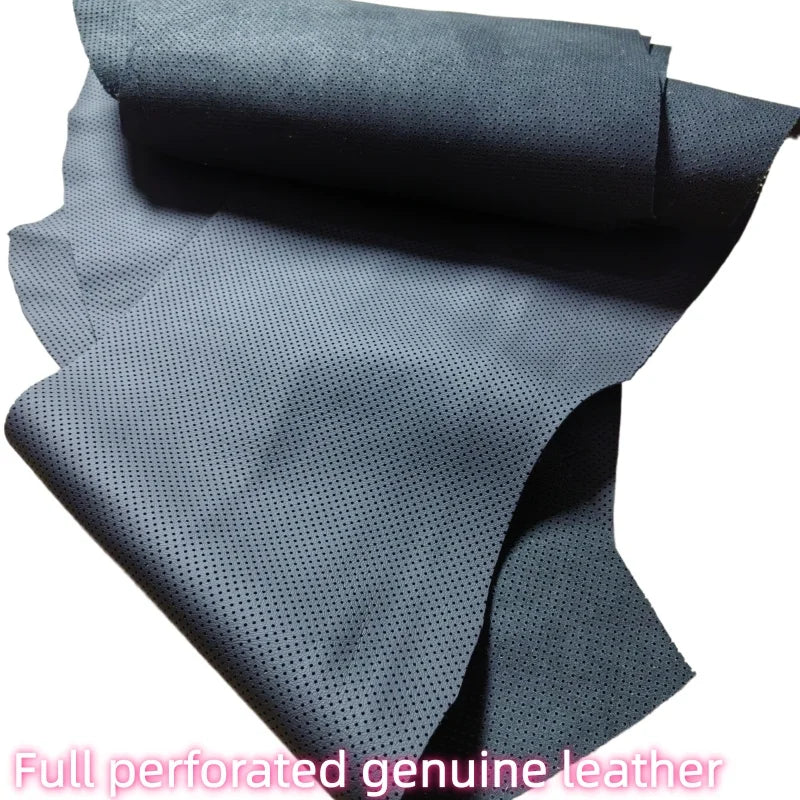 1.3mm Black Perforated Top Grain Cowhide Leather DIY Fabric Leather Craft Fabric QXL