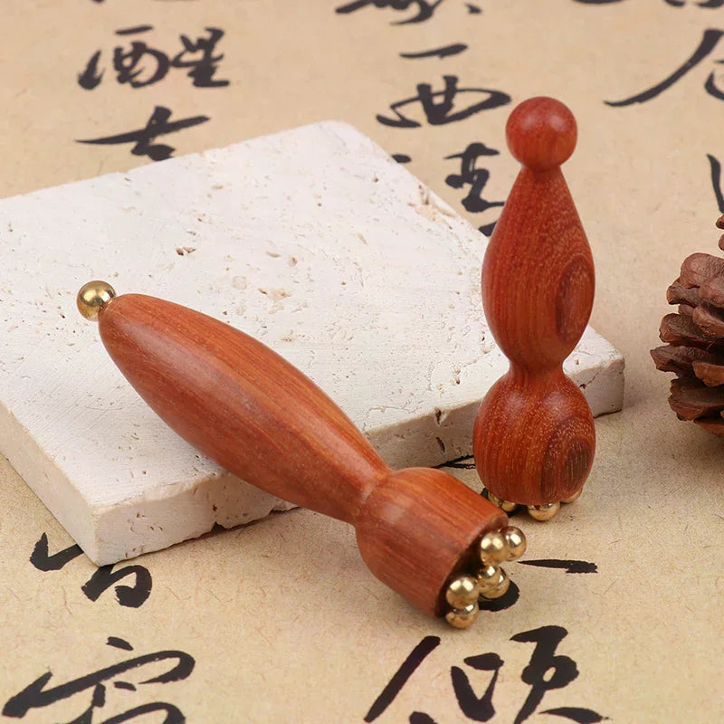 Lotus Seedpod Brass & Rosewood Eye Gua Sha Stick Gua Sha Massage Tool QXL