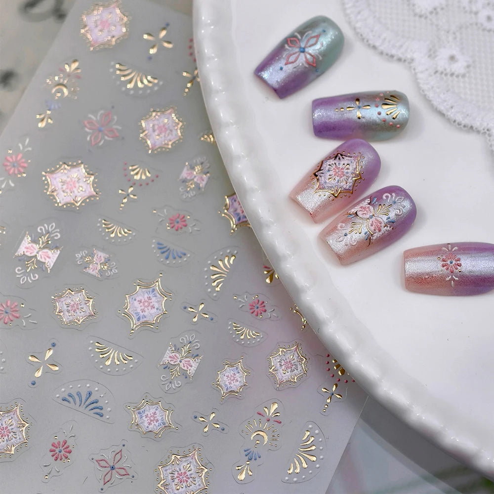 Bohemian 5D Nail Art Stickers – Gold Stars & Moon Decals Nail Art Stickers QXL