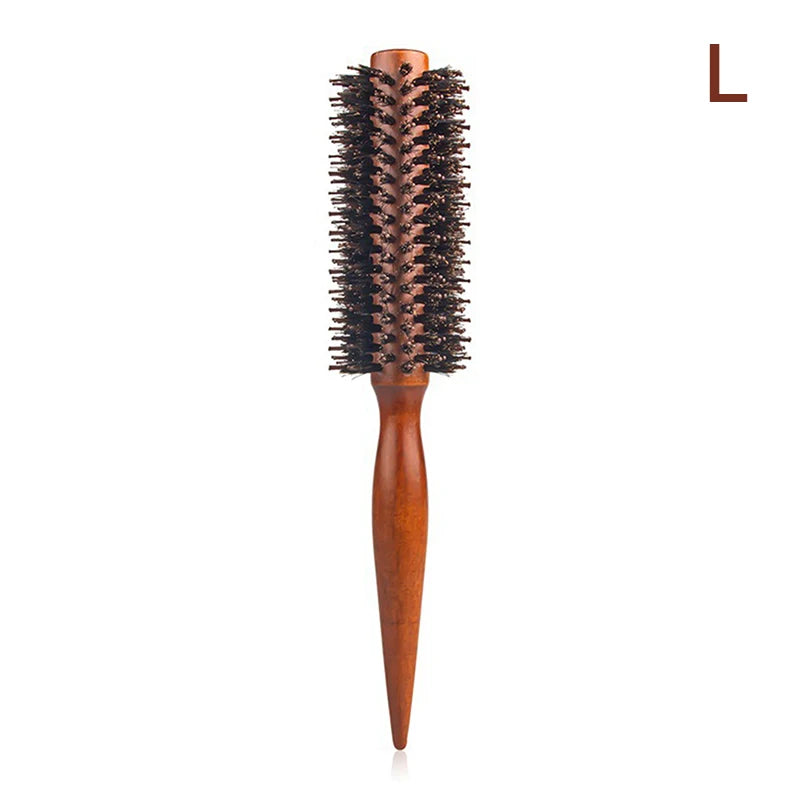 Anti-Static Boar Bristle Round Hair Brush | Wood Handle Boar Bristle Hair Brush QXL L
