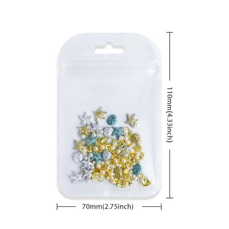 3D Ocean Nail Charms – Shell Starfish Pearl Metal Resin Art 3D Nail Charms QXL