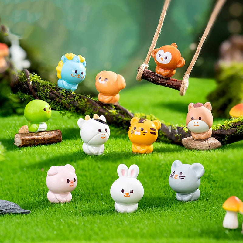 Miniature Chinese Zodiac Figurines | Resin Garden & Desk Décor Miniature Figurine Set QXL