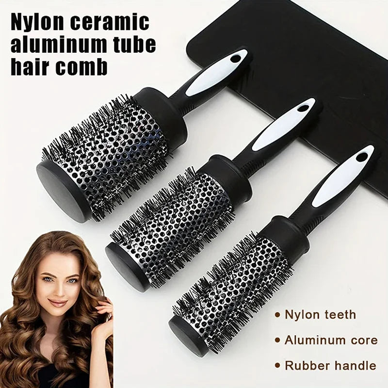 Round Curling Roller Comb | Thermal Aluminum Barrel Hair Brush Round Barrel Hair Brush QXL