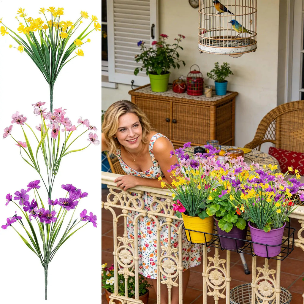 Artificial Violet Faux Flowers | UV-Resistant Outdoor Decor Artificial Flowers QXL
