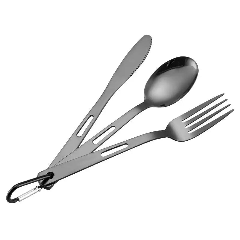 3-Piece Camping Cutlery Set | Stainless Steel Knife Fork Spoon Camping Cutlery Set QXL Gray