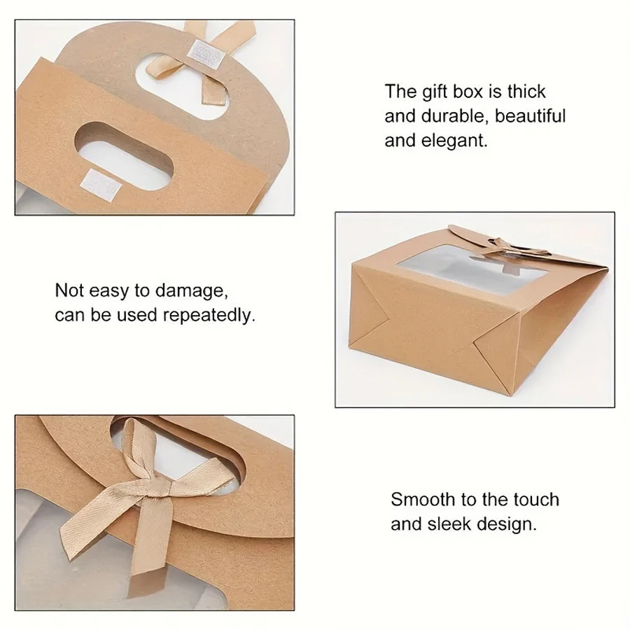 12-Pack Kraft Stand-Up Gift Bags with Window & Ribbon Gift Bags QXL