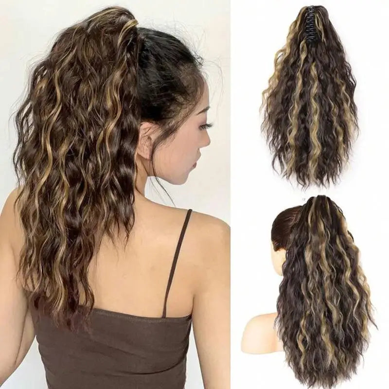 Shmacax 18in Water Wave Claw Clip Ponytail Hair Extension Clip-In Hair Extension QXL