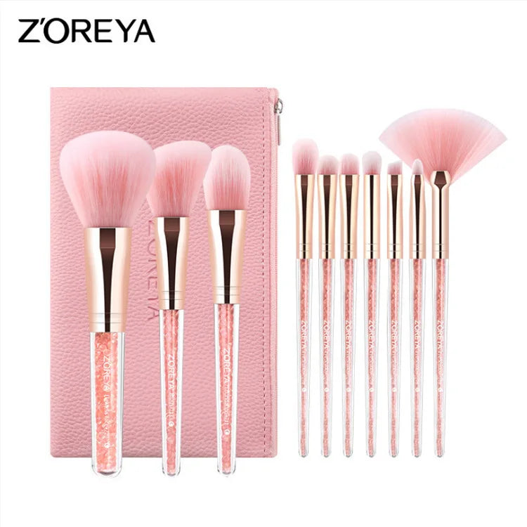 ZOREYA 10-Piece Pink Diamond Makeup Brush Set & PU Bag Makeup Brush Set QXL ZS10 Internal drill