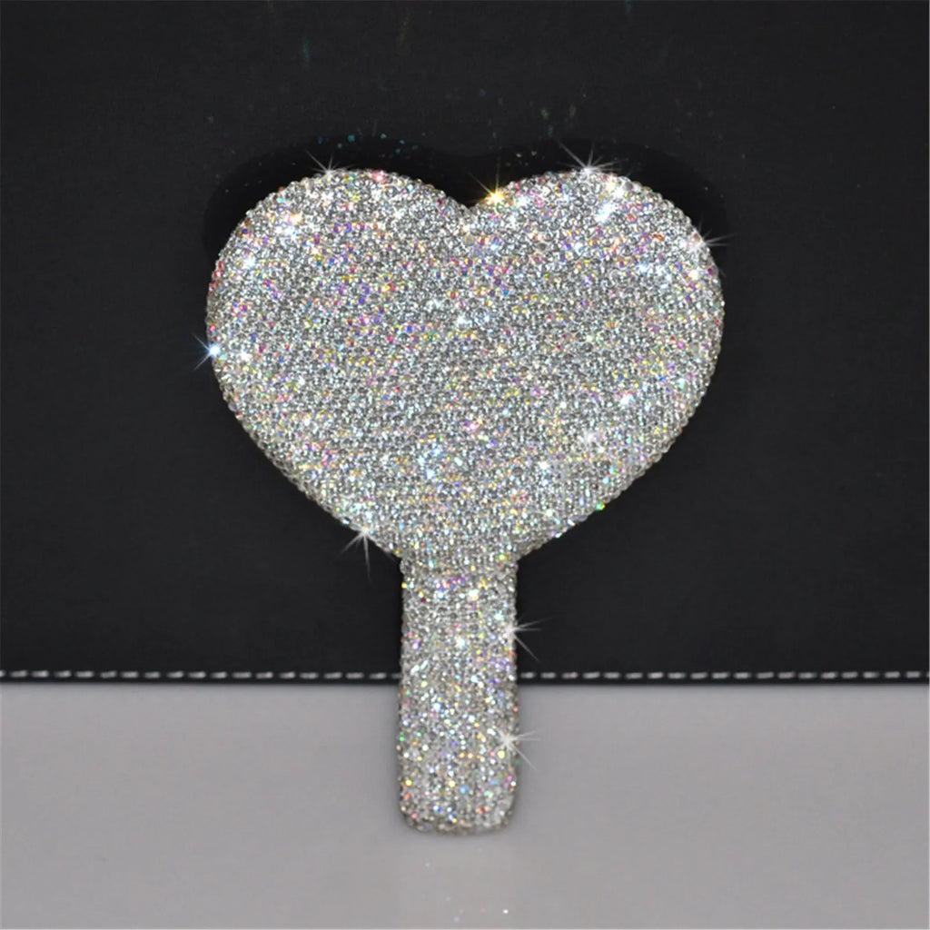 Diamond Heart Handheld Makeup Mirror | Bling Travel Vanity Handheld Makeup Mirror QXL Stick Diamond A