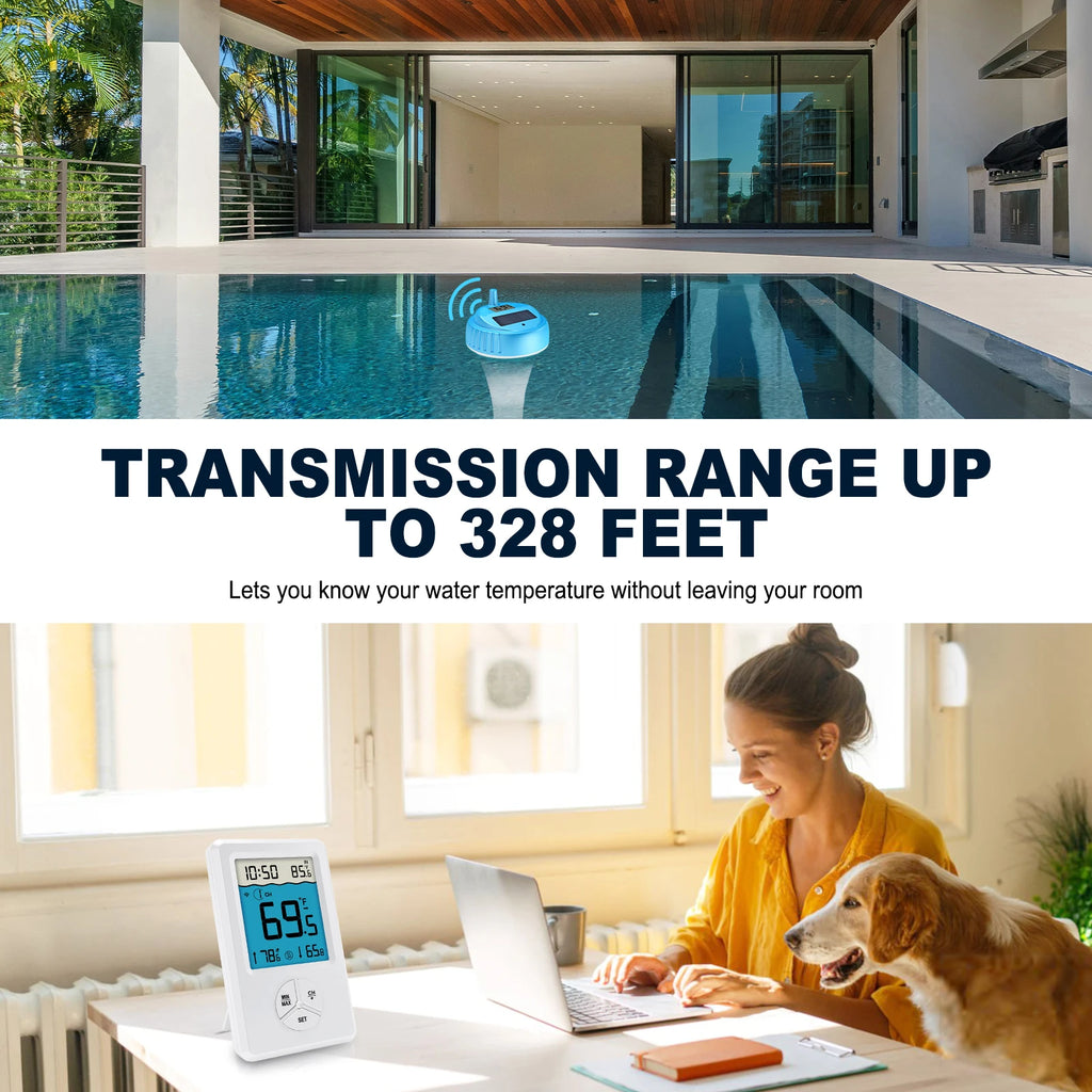 Wireless Floating Pool Thermometer | 100ft Remote LCD Console Pool Thermometer QXL