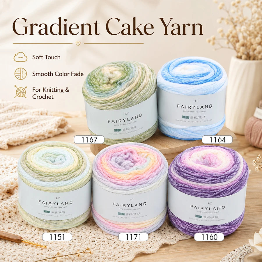 Soft Gradient Cake Yarn | Multicolor Crochet Knitting Yarn Gradient Cake Yarn QXL