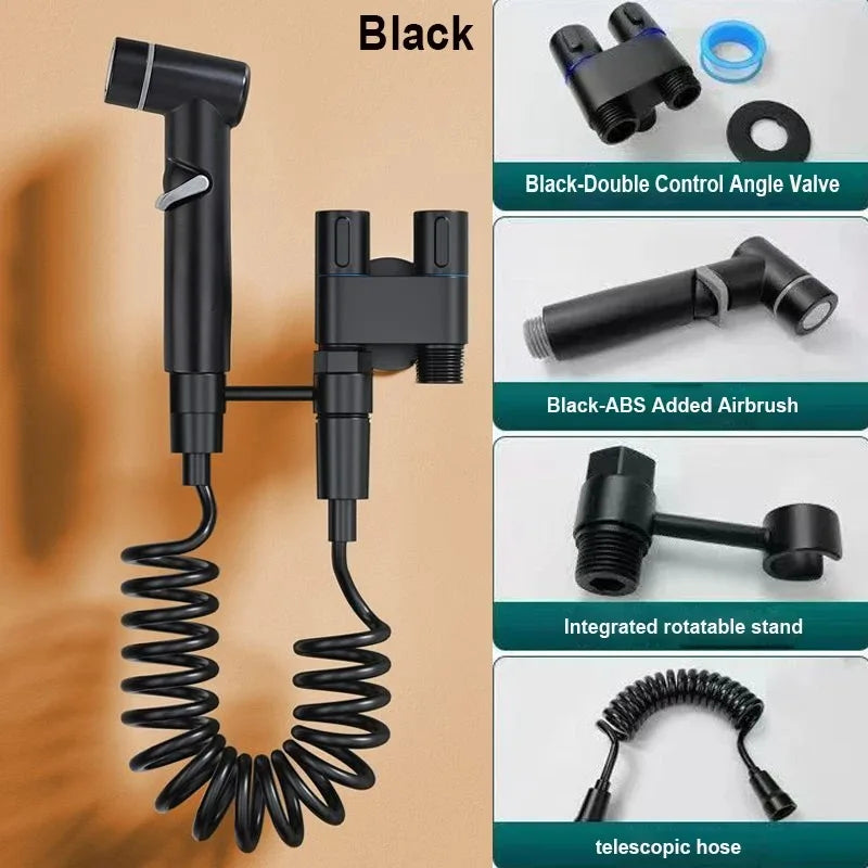 Wall-Mount Bidet Spray Gun | Dual Outlet Angle Valve Set Bidet Spray Kit QXL
