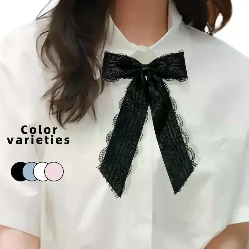 Black Bow Brooch Pin – Women's Collar & Necktie Accessory Bow Brooch Pin QXL