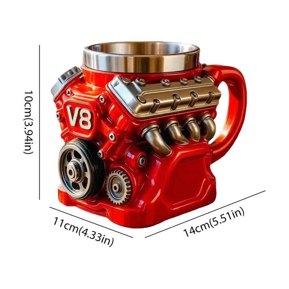 V6 V8 Engine Shaped Mug | Novelty Stainless Steel Car Cup Novelty Drinkware Mug QXL