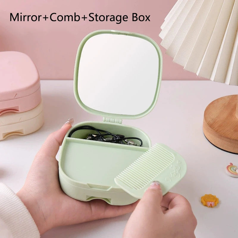 Folding Desktop Makeup Mirror with Storage Box & Comb Folding Vanity Mirror QXL