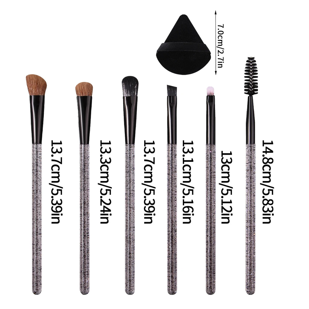 7-Piece Glitter Handle Eye Makeup Brush Set & Sponge Puff Eye Makeup Brush Set QXL