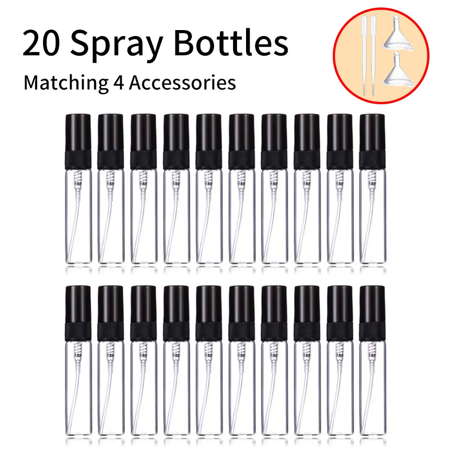 20-Pack 5ml Mini Glass Perfume Spray Bottles + Funnels & Droppers Perfume Atomizer Set QXL