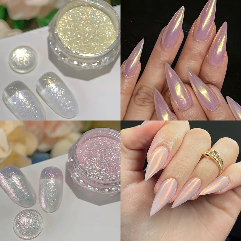 4-Pack Aurora Fairy Nail Glitter Powder | High Gloss Shimmer Nail Glitter Powder QXL