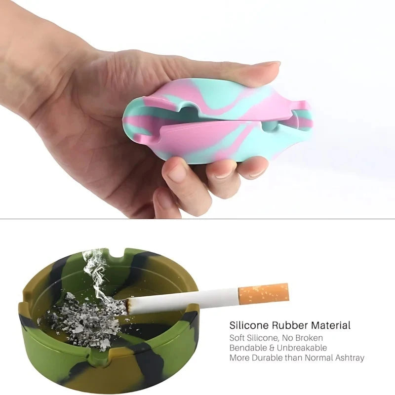 Portable Camouflage Silicone Ashtray | Anti-Slip Round Silicone Ashtray QXL