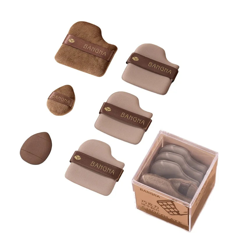 Chocolate Biscuit Powder Puff Set – Wet & Dry Sponge 6pc Makeup Sponge Puff QXL