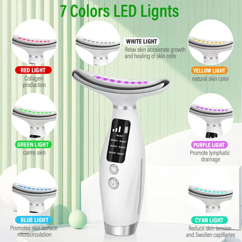 7-Color LED EMS Facial & Neck Massager | Microcurrent Device Facial Massager Device QXL