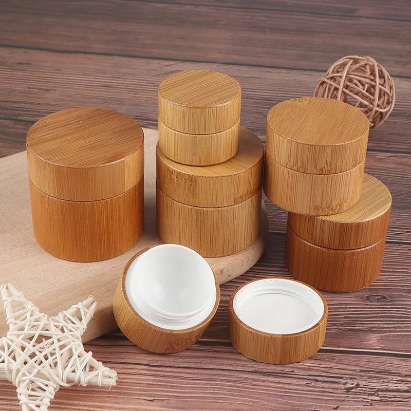 Bamboo & Glass Empty Cosmetic Cream Jar | 5g–50g Refillable Cosmetic Cream Jar QXL
