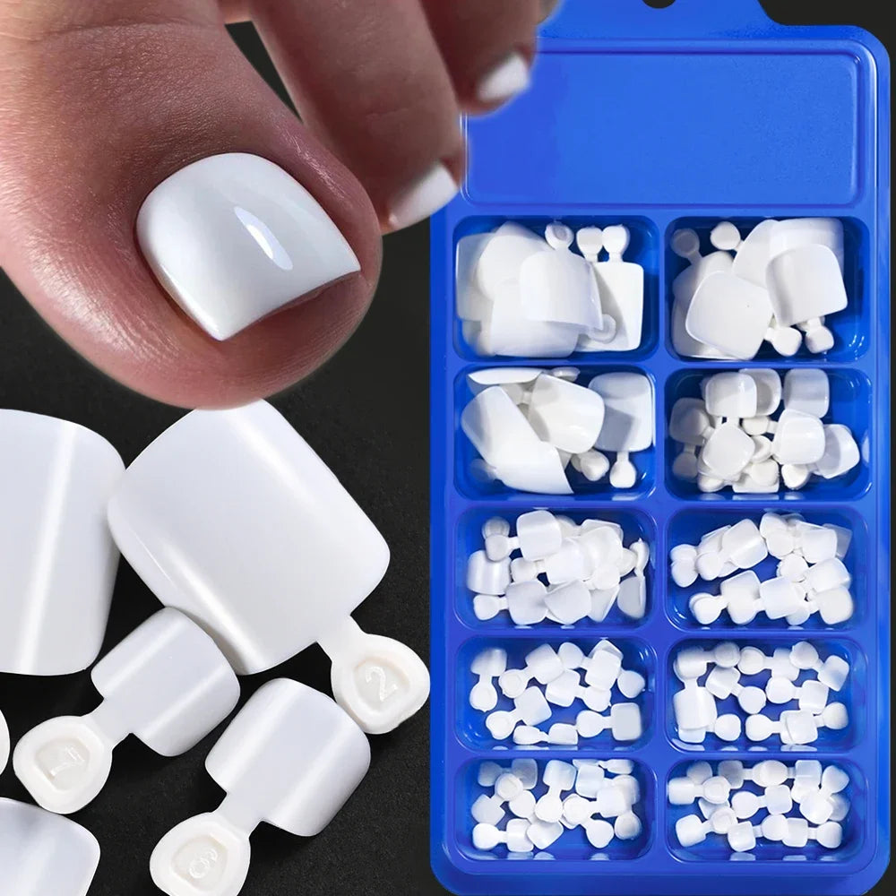 100-Pack Short Square Press-On Toenail Tips | Full Cover White Press-On Toenail Tips QXL