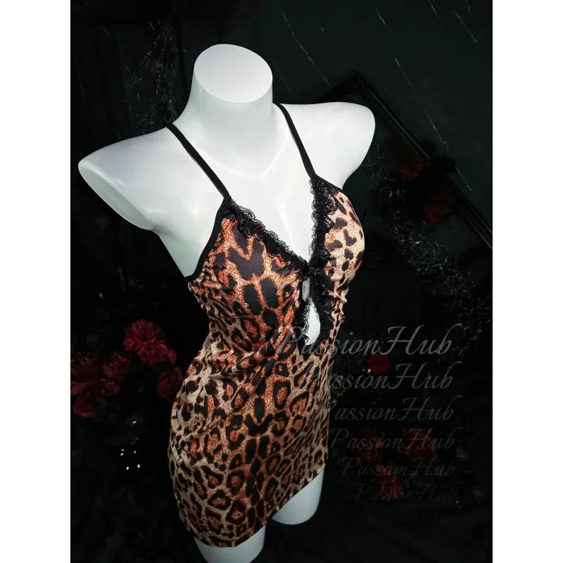 Leopard Print Lace Wrap Dress | Ladies Soft Knit Loungewear Set Wrap Dress Set QXL