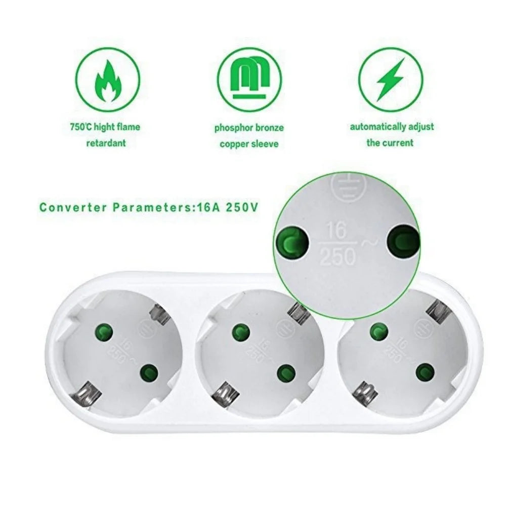 EU Plug 1-to-3 Way Power Adapter | European Outlet Extender Power Outlet Adapter QXL